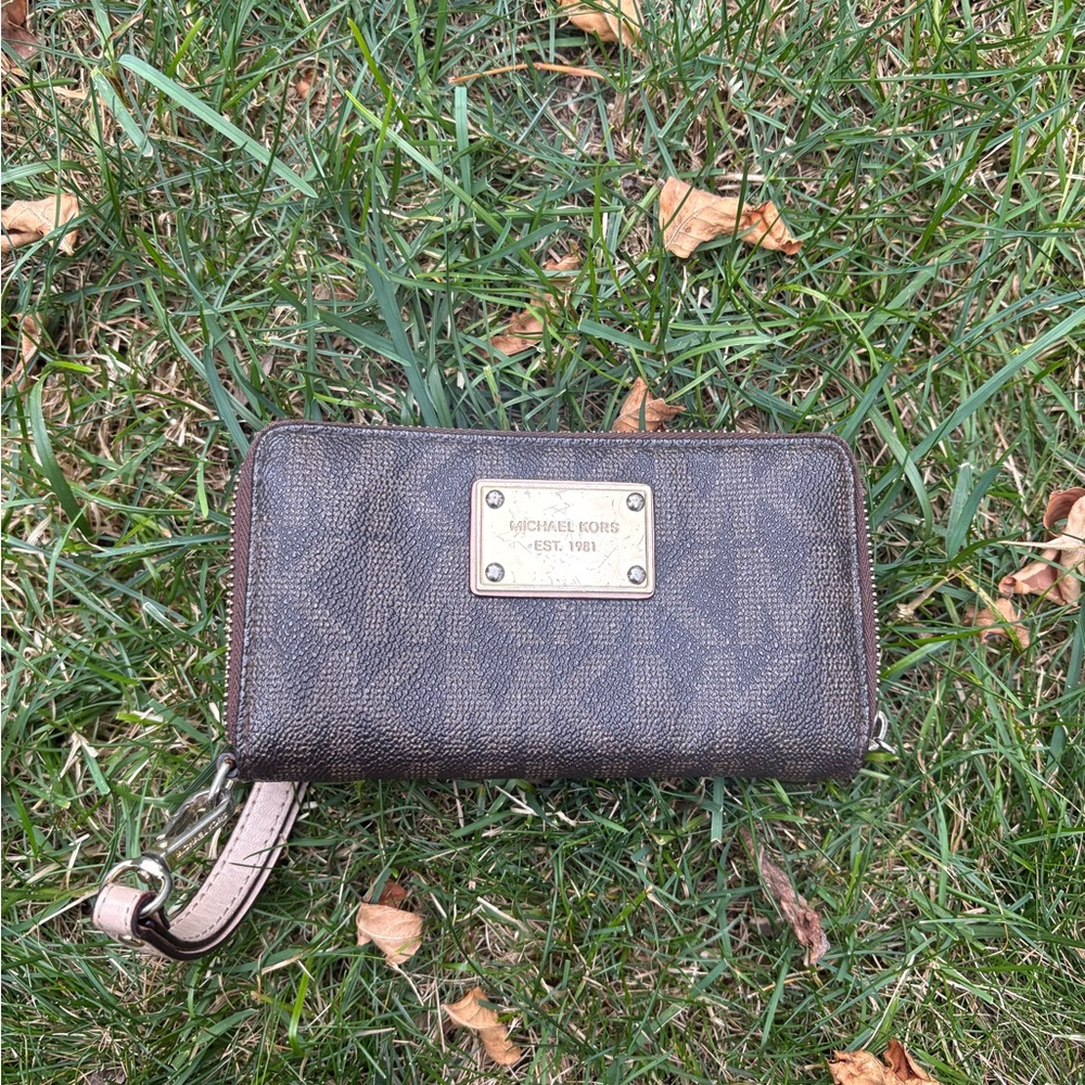 Michael Kors Dark Brown Wristlet with Gold Accents